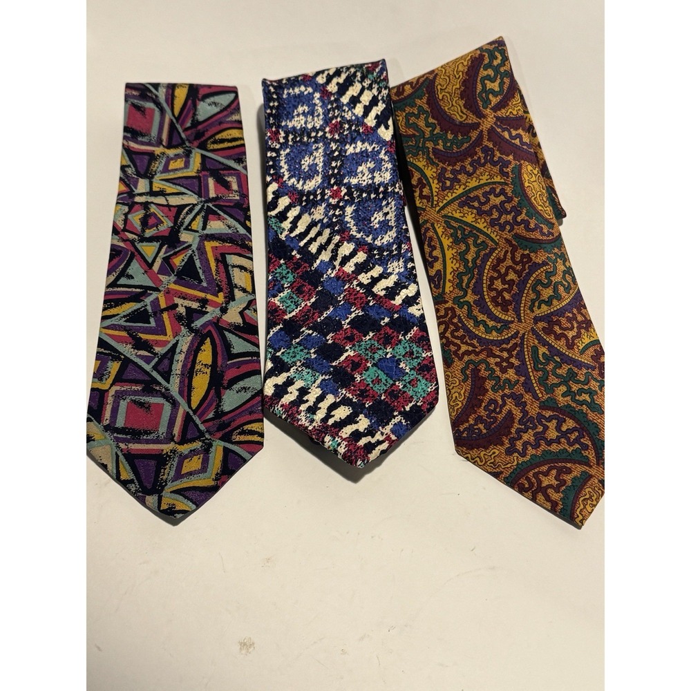 Vintage Missoni Cravatte Ties Lot of 3 Bright Colorful Abstract Ties 100% Silk